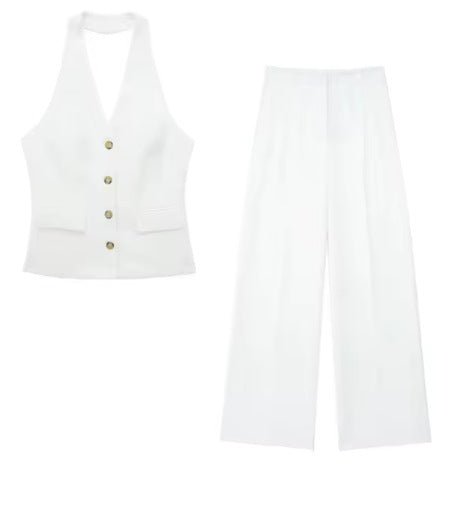 Conjunto Feminino de Linho com Colete - Blue&Pink