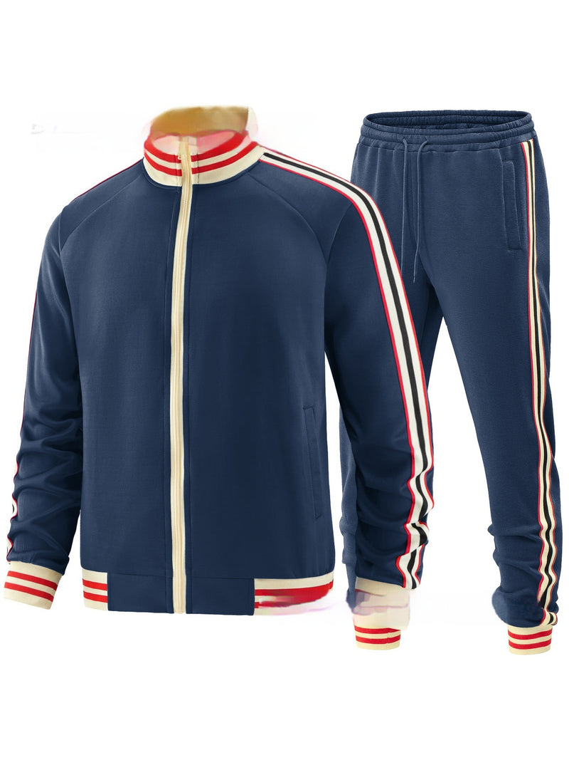 Men's Casual Sports Suit Color Matching Two - piece Set - Blue&Pink