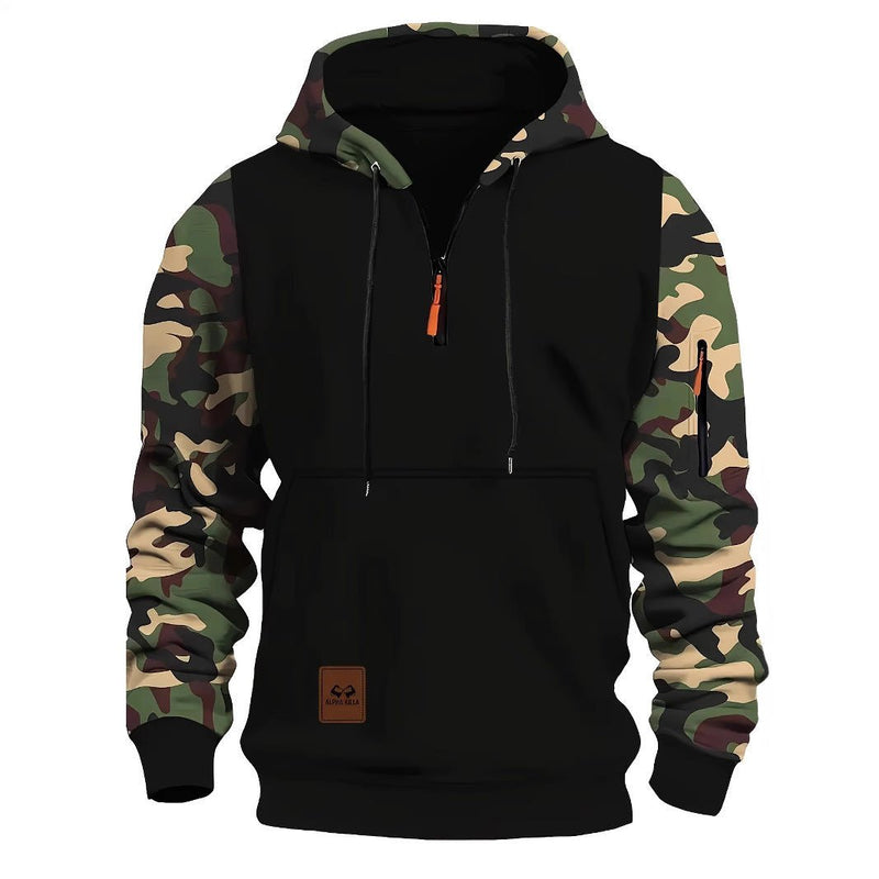 Stitching Hooded Men's Fashion Camouflage American Vintage Zipper Sweater - Blue&Pink