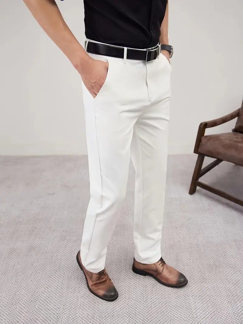 Men's Slim Fit Business Pure Color Casual Tappered Straight - leg Trousers - Blue&Pink