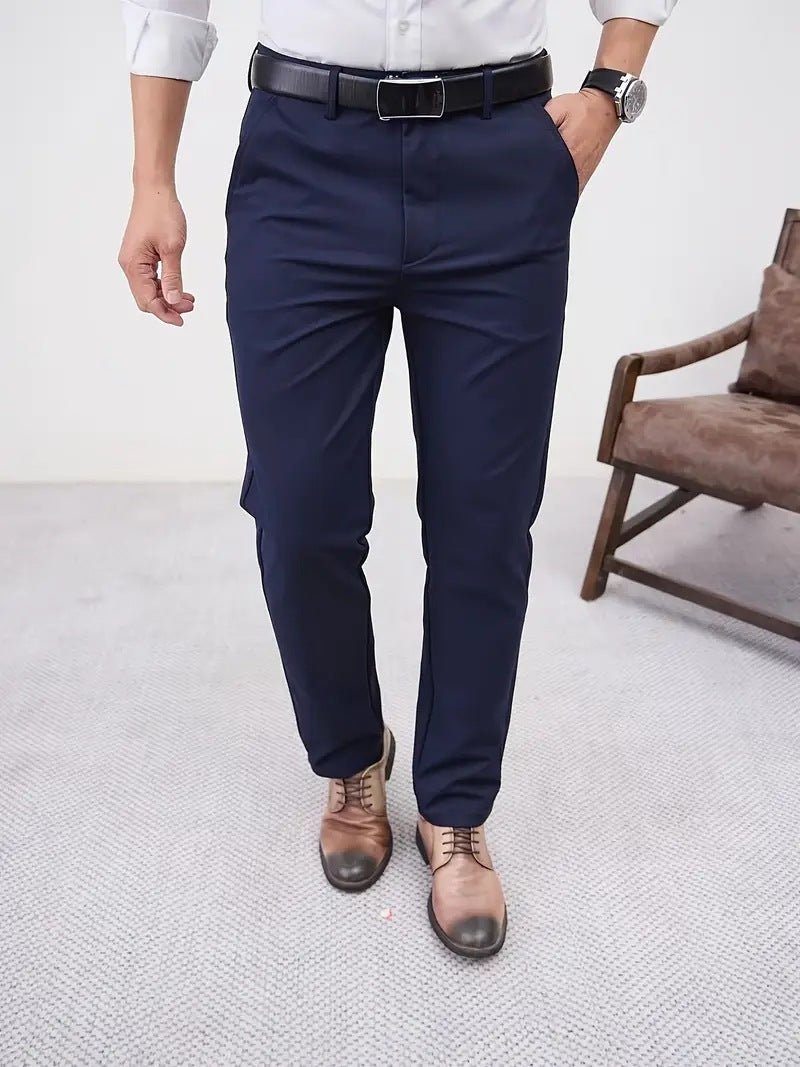 Men's Slim Fit Business Pure Color Casual Tappered Straight - leg Trousers - Blue&Pink