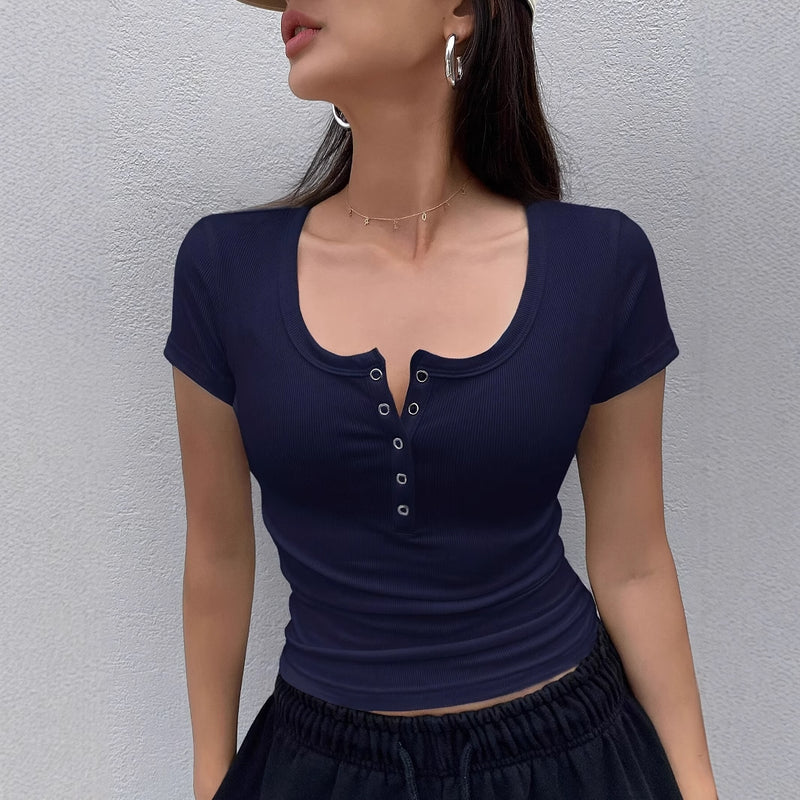 T-shirt com Botões Estilo Cardigan