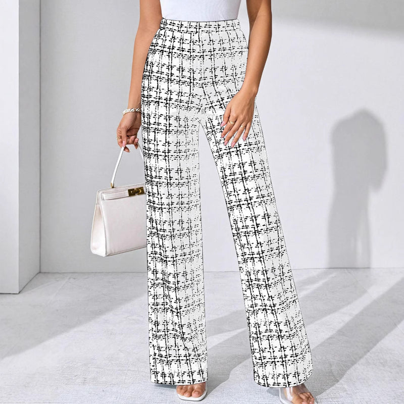 Women's Fashion Casual Plaid Printed Trousers - Blue&Pink