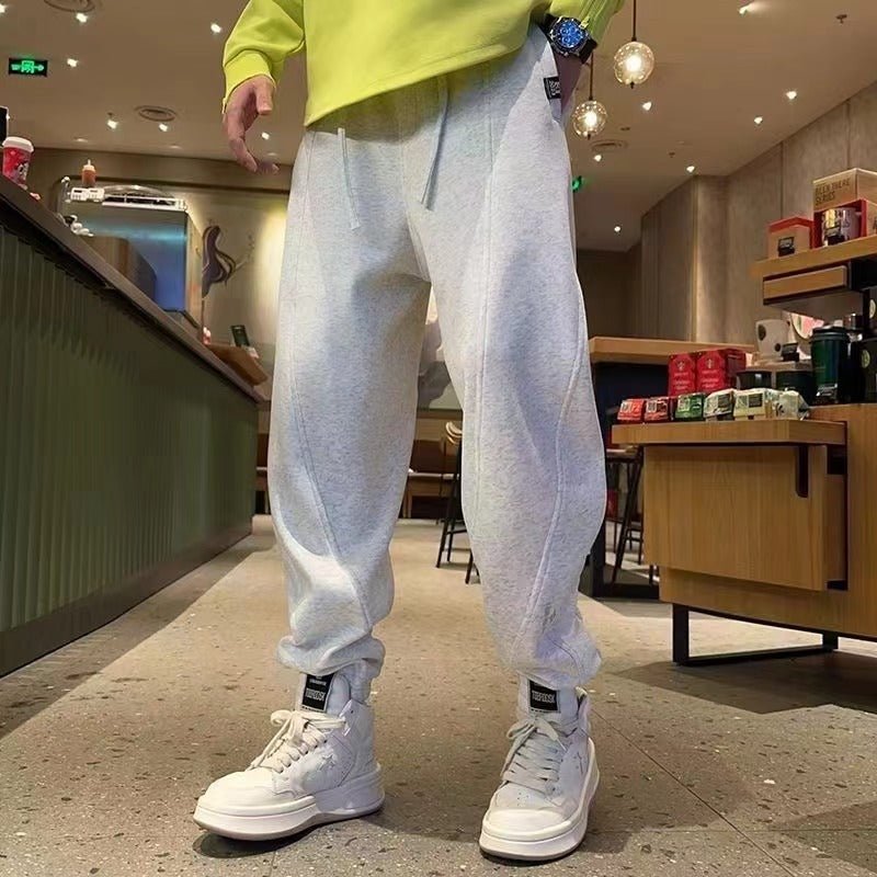 Men's Thickened Spring And Autumn All - match Ankle - tied Loose Harem Pants - Blue&Pink