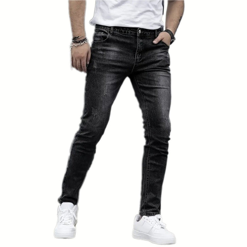 Stretch Men's Casual Solid Color Jeans - Blue&Pink