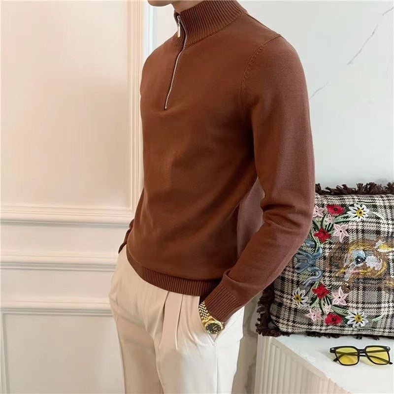 Half Turtleneck Zipper Bottoming Sweater Men Pullover All - matching - Blue&Pink