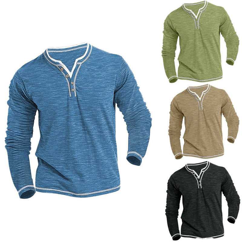 Comfortable Soft Stretch Henley Shirt T-shirt - Blue&Pink