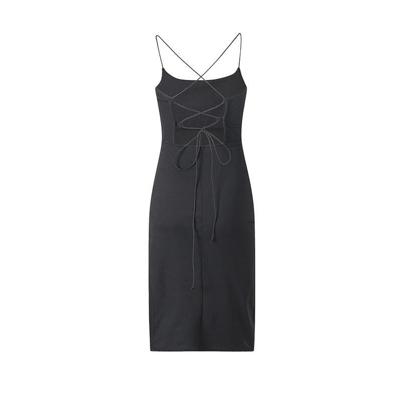 New European And American Sexy Backless Slit Slim Sleeveless Sling Dress - Blue&Pink
