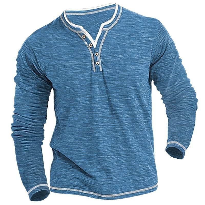 Comfortable Soft Stretch Henley Shirt T-shirt - Blue&Pink