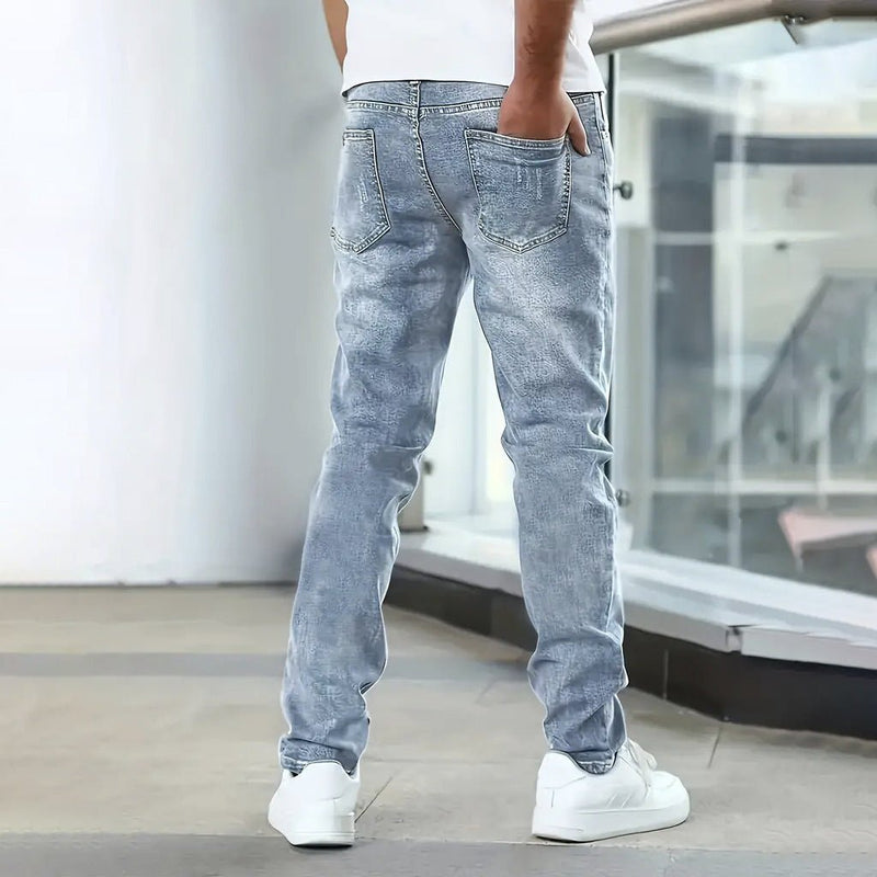 Stretch Men's Casual Solid Color Jeans - Blue&Pink