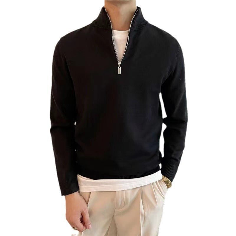 Half Turtleneck Zipper Bottoming Sweater Men Pullover All - matching - Blue&Pink