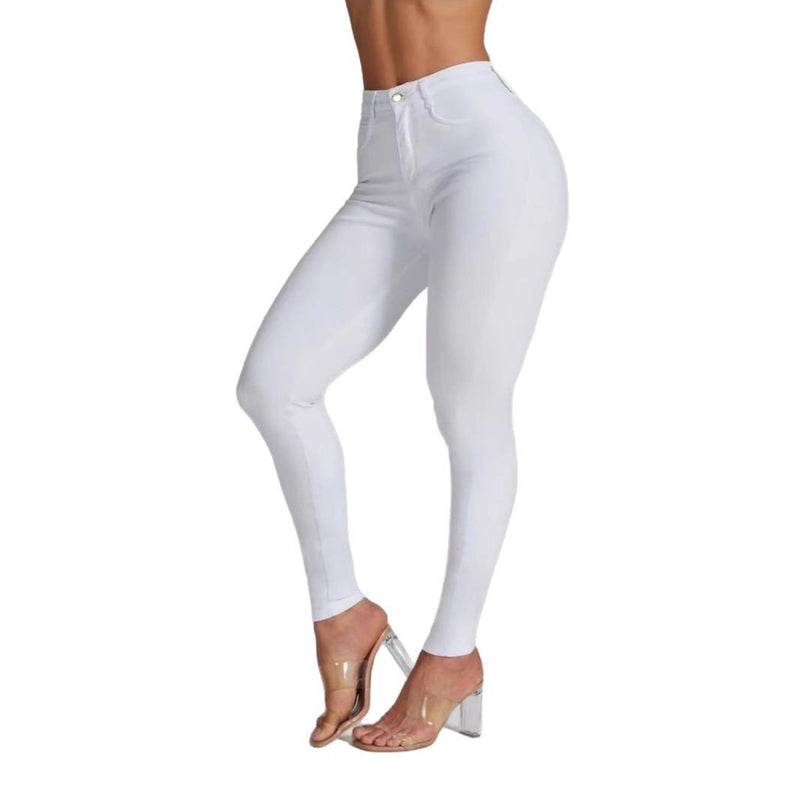 Fashion Black And White High Elasticity Ankle - tied Large Size Hip Lifting Women's Jeans - Blue&Pink
