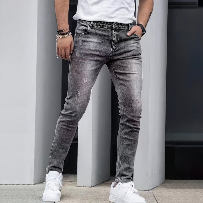 Stretch Men's Casual Solid Color Jeans - Blue&Pink