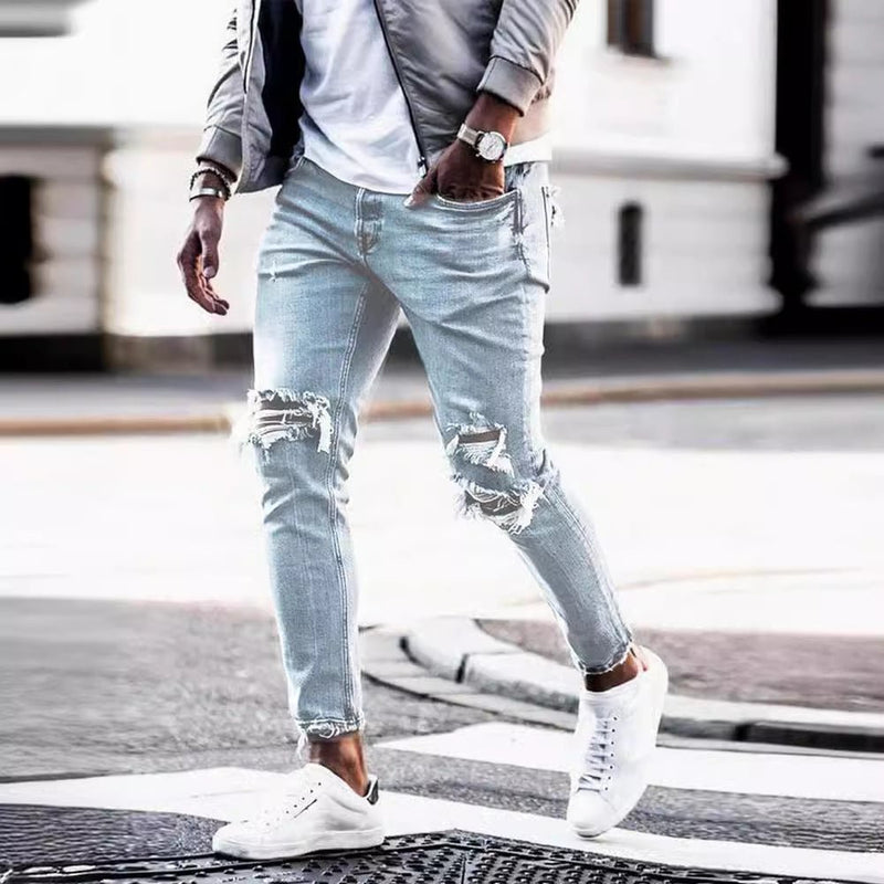 Jeans Masculinos Destroyed – Estilo Lavado e Rasgado para Um Look Cheio de Atitude - Blue&Pink