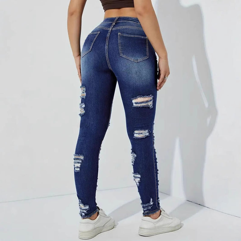 Calças Skinny de Ganga Rasgada – Estilo Rebelde com Conforto