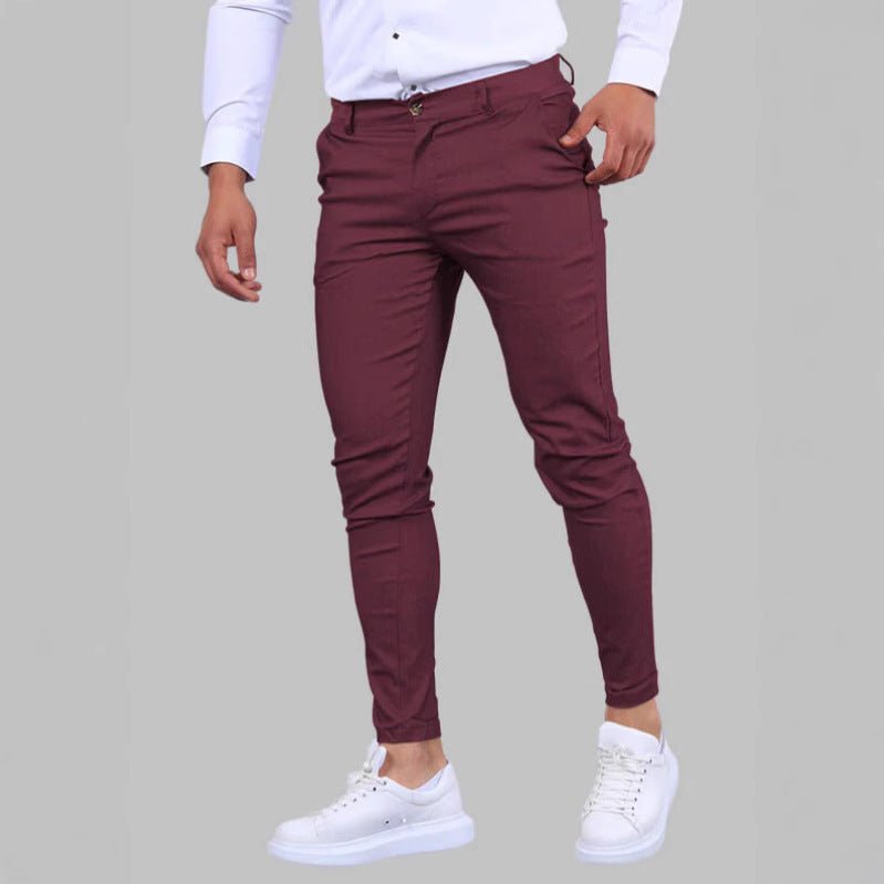 Men's Solid Color Twill Slim Fit Stretch Feet Pants - Blue&Pink