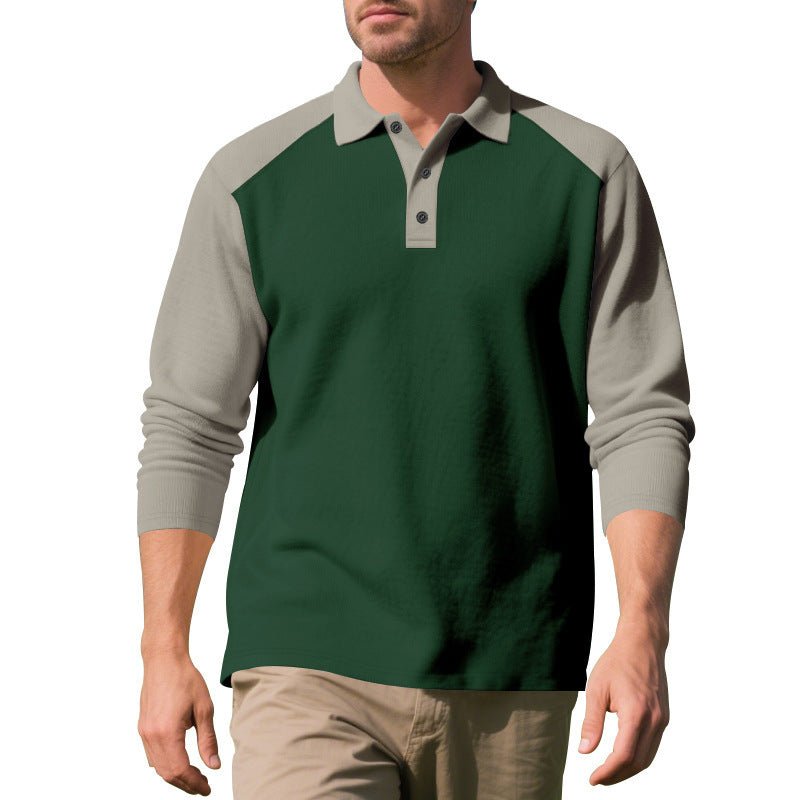 Golf Lapel Long - sleeved T-shirt Bottoming Shirt - Blue&Pink