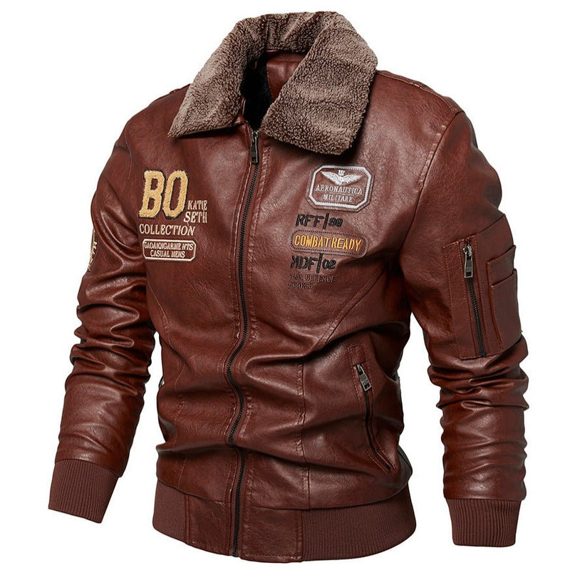 Foreign Trade New Men's Casual Fashion Leather Slim Fit Leather Jacket Coat - Blue&Pink