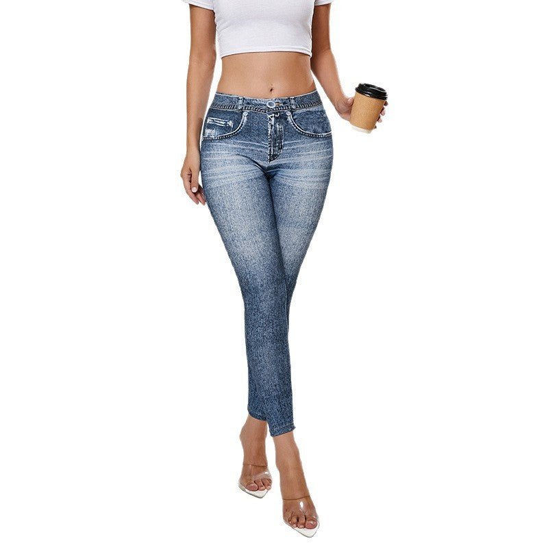 Retro High Elastic Tights Hip Lifting Yoga Trousers - Blue&Pink