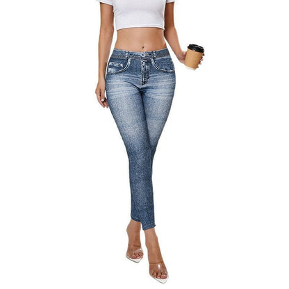 Retro High Elastic Tights Hip Lifting Yoga Trousers - Blue&Pink