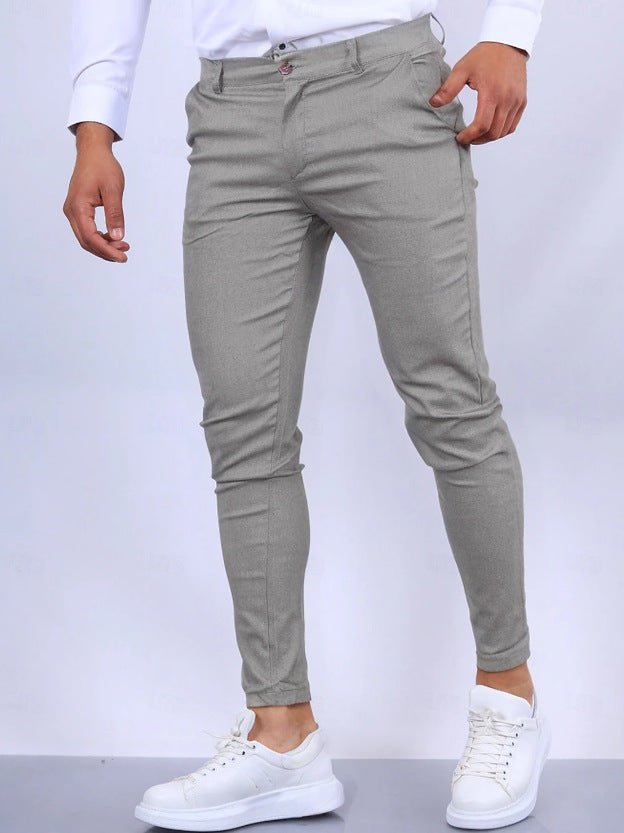 Men's Solid Color Twill Slim Fit Stretch Feet Pants - Blue&Pink