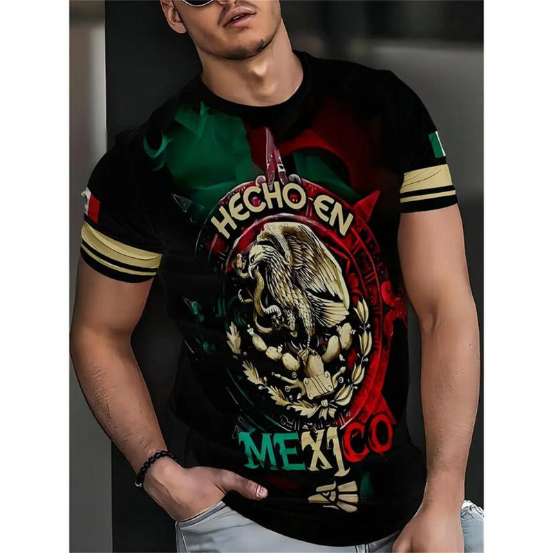 Men's Short - sleeved T-shirt Business Casual Series Digital 3D Printing - Blue&Pink