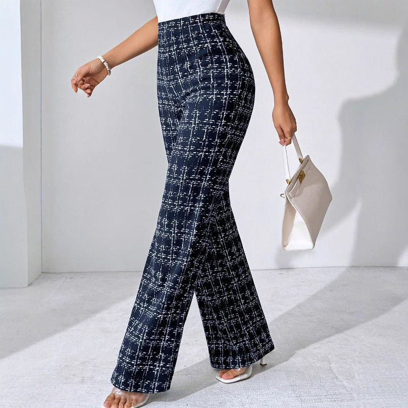 Women's Fashion Casual Plaid Printed Trousers - Blue&Pink