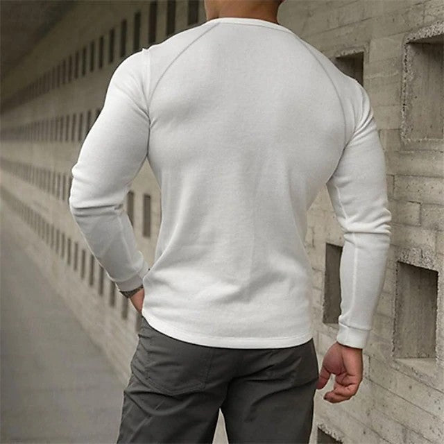 Men's Bottoming Shirt Henry Collar Long - sleeved T-shirt - Blue&Pink