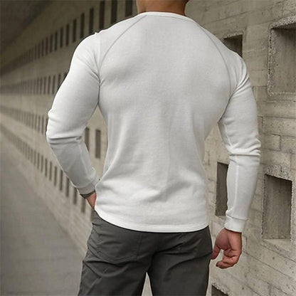Men's Bottoming Shirt Henry Collar Long - sleeved T-shirt - Blue&Pink