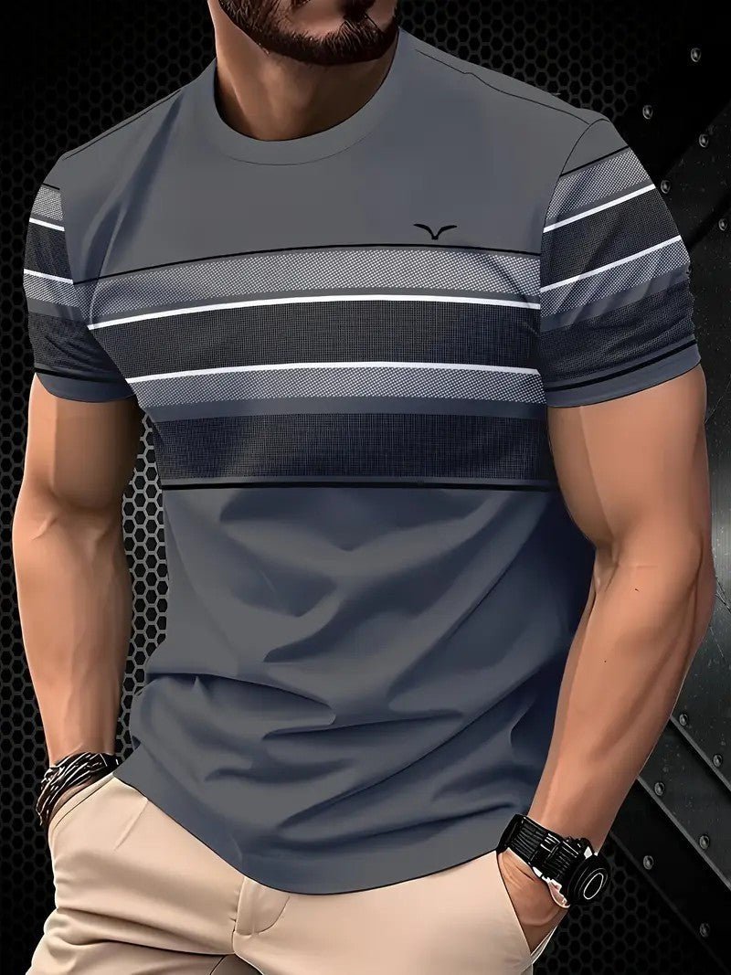 New Fashion Casual High Quality Contrast Color Men's Short Sleeve T-shirt - Blue&Pink