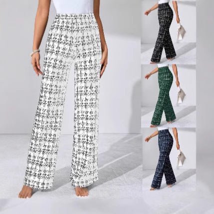Women's Fashion Casual Plaid Printed Trousers - Blue&Pink