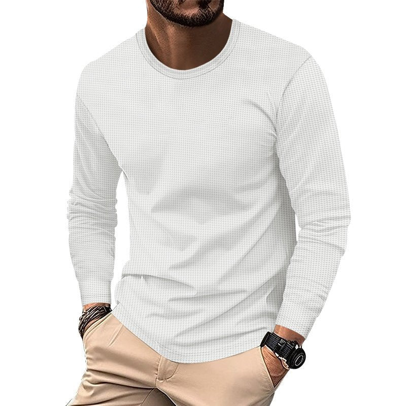 Round Neck Waffle Casual Top For Men - Blue&Pink
