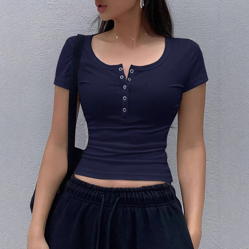 T-shirt com Botões Estilo Cardigan