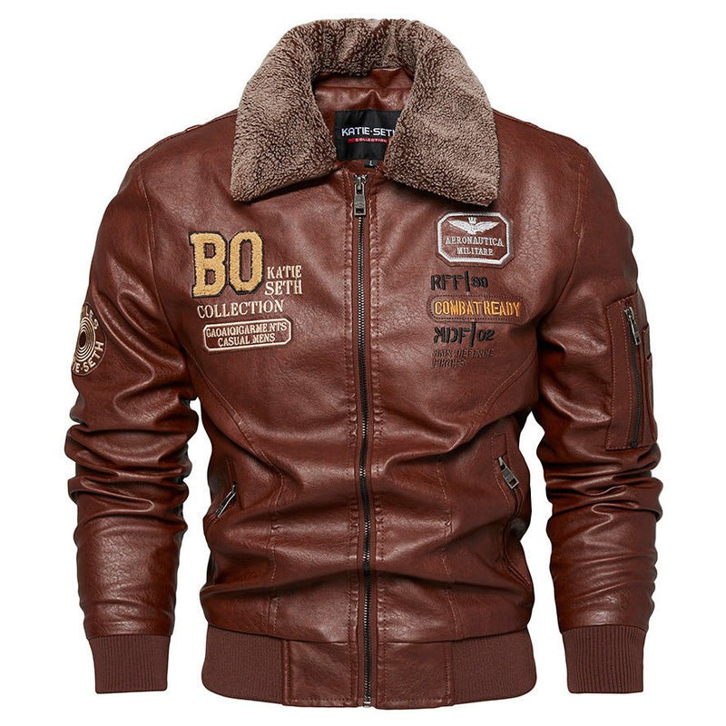 Foreign Trade New Men's Casual Fashion Leather Slim Fit Leather Jacket Coat - Blue&Pink