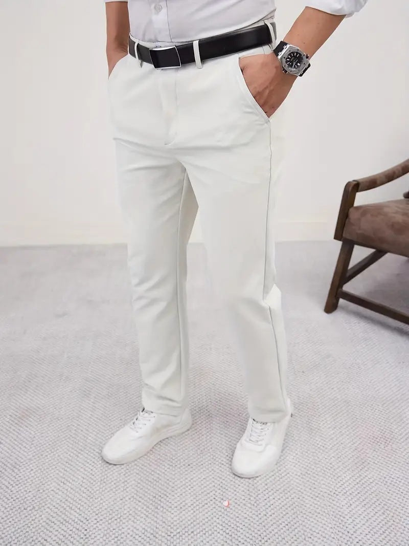 Men's Slim Fit Business Pure Color Casual Tappered Straight - leg Trousers - Blue&Pink
