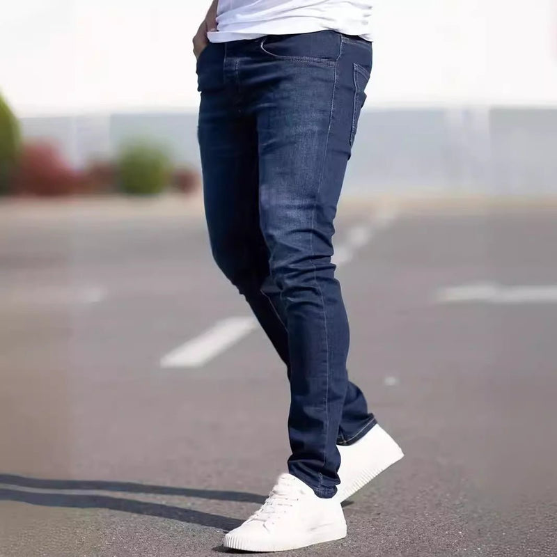 Men's European And American Fashionable Worn Slim Casual Jeans - Blue&Pink