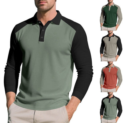 Golf Lapel Long - sleeved T-shirt Bottoming Shirt - Blue&Pink