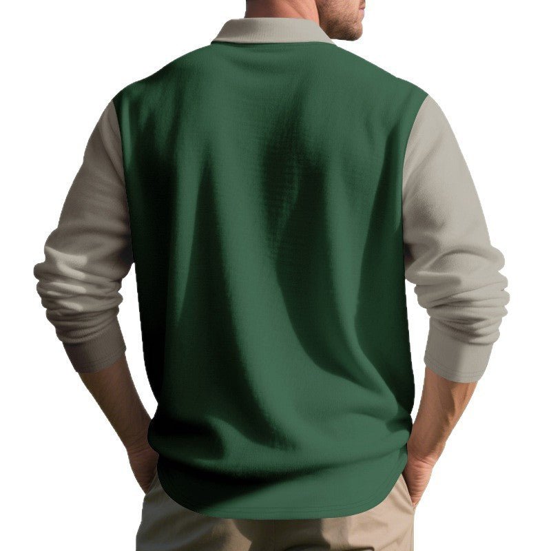 Golf Lapel Long - sleeved T-shirt Bottoming Shirt - Blue&Pink