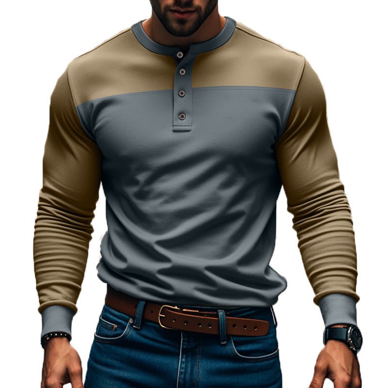 American Slim Fit Commute Henley Shirt - Blue&Pink