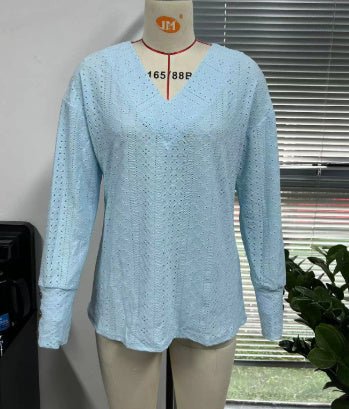 Camisa em Renda com Recortes e Punhos Longos Estilo Luxo - Blue&Pink