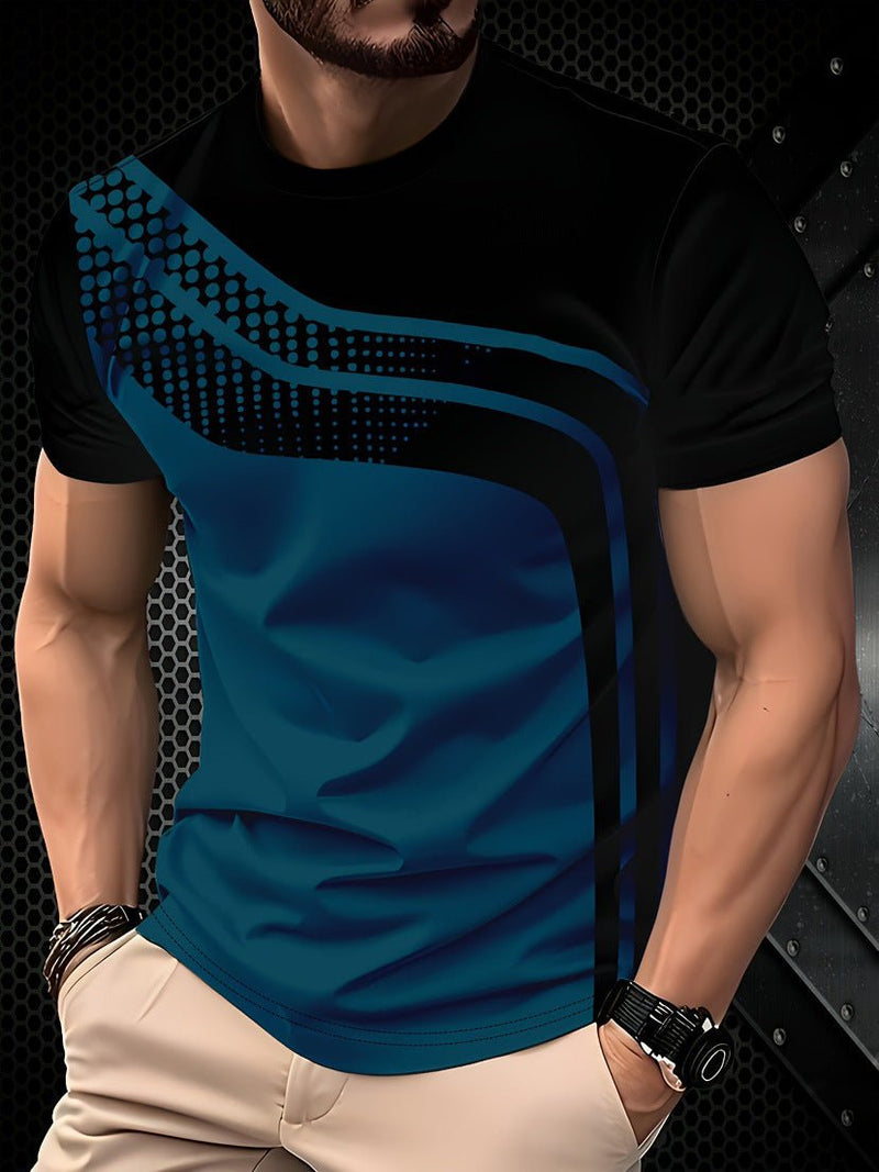 Men's Short - sleeved T-shirt Business Casual Series Digital 3D Printing - Blue&Pink