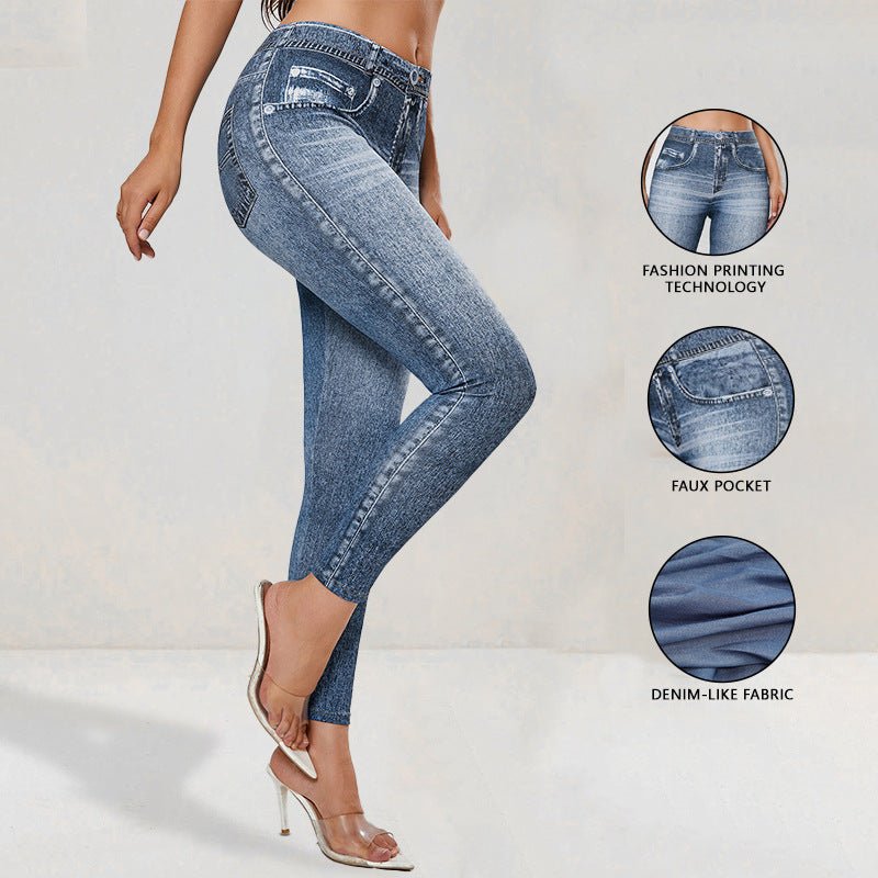 Retro High Elastic Tights Hip Lifting Yoga Trousers - Blue&Pink