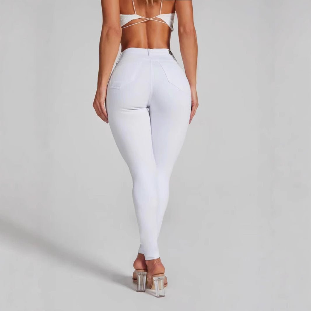 Fashion Black And White High Elasticity Ankle - tied Large Size Hip Lifting Women's Jeans - Blue&Pink