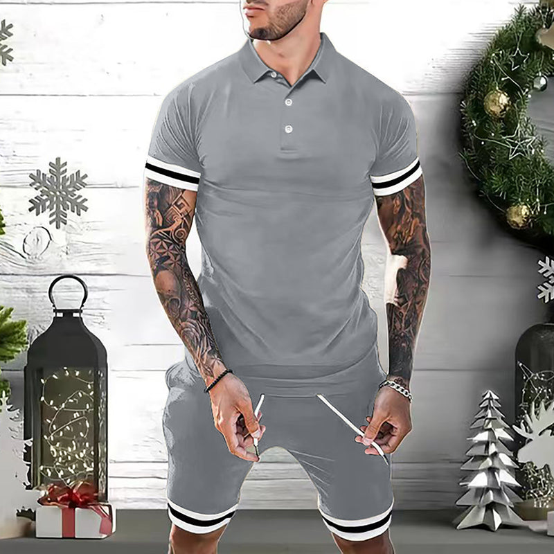 Mens Short Sets 2 Piece Outfits Polo Shirt Fashion Summer Tracksuits Casual Set Short Sleeve And Shorts Set For Men - Blue&Pink