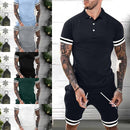 Mens Short Sets 2 Piece Outfits Polo Shirt Fashion Summer Tracksuits Casual Set Short Sleeve And Shorts Set For Men - Blue&Pink