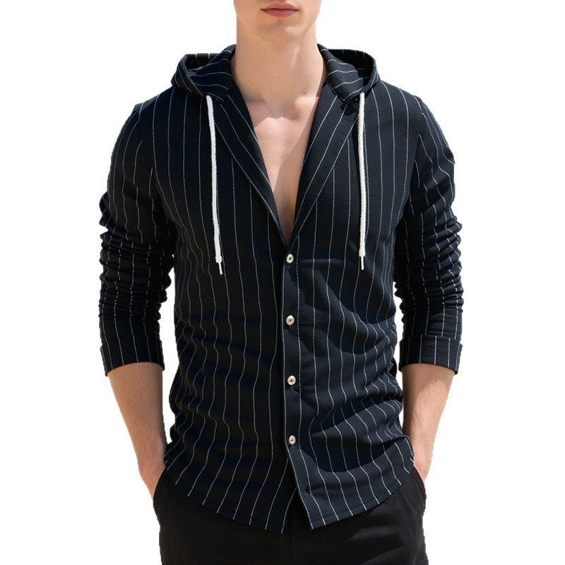 Slim - fit Hood Cardigan Casual Shirt Men - Blue&Pink
