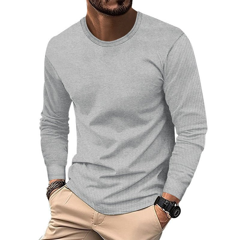 Round Neck Waffle Casual Top For Men - Blue&Pink