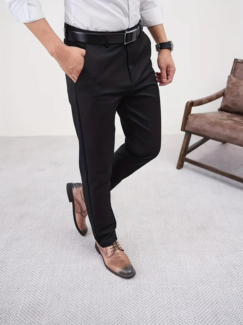 Men's Slim Fit Business Pure Color Casual Tappered Straight - leg Trousers - Blue&Pink