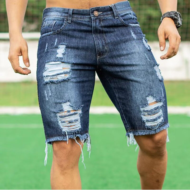 Calções Jeans Slim Fit – Estilo Europeu e Americano - Blue&Pink