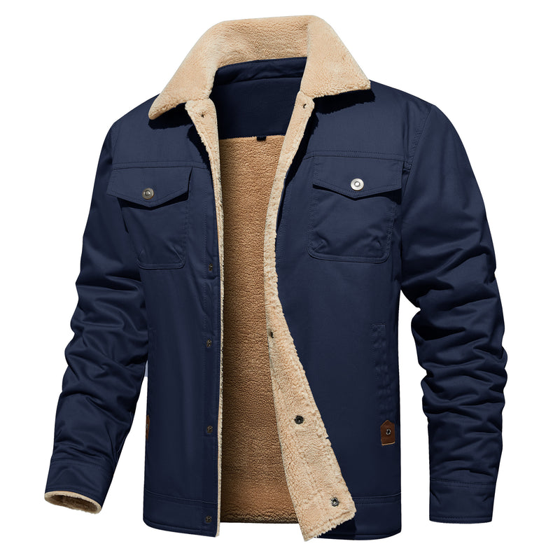 Men's Winter Jacket Lined Sherpa Jacket Warm Trucker Coat Multi Pocket - Blue&Pink